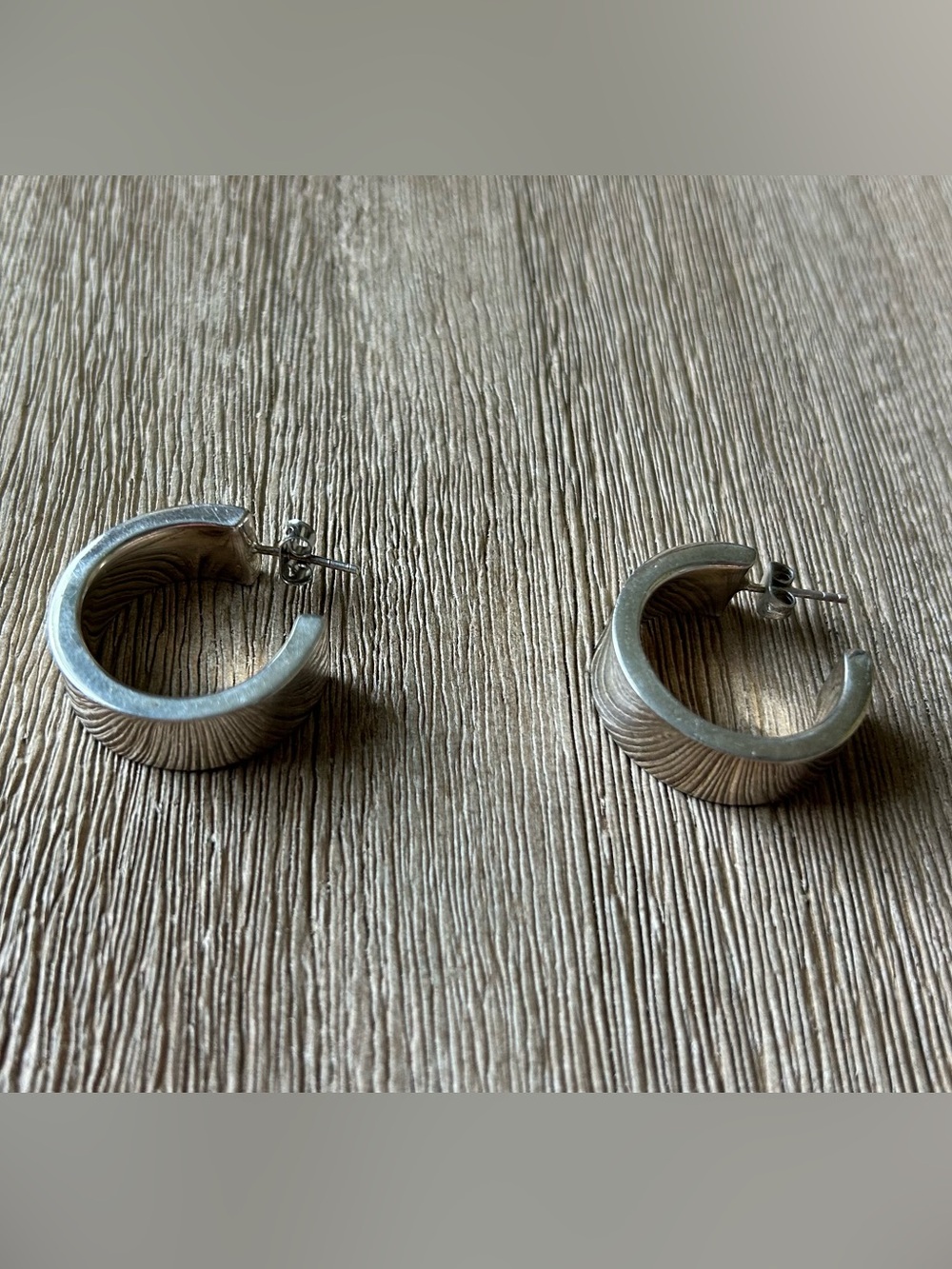 Polished Sterling Silver Wide Hoops on Post Earrings Bold 925 Hoops Vintage!